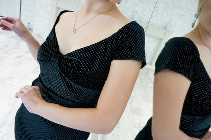 Exclusive black velvet gown with diamond sparkle effect