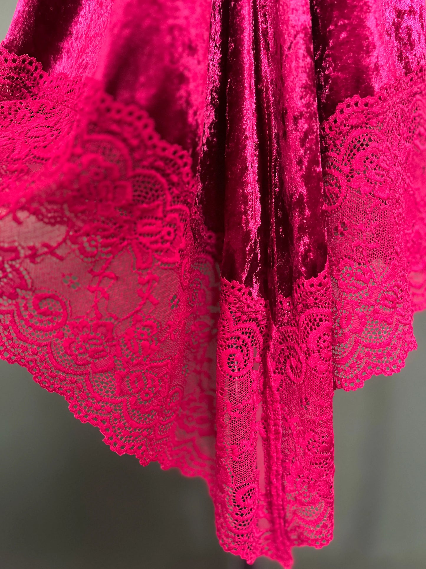 Deep burgundy velvet tango dress with flutter sleeves and open back