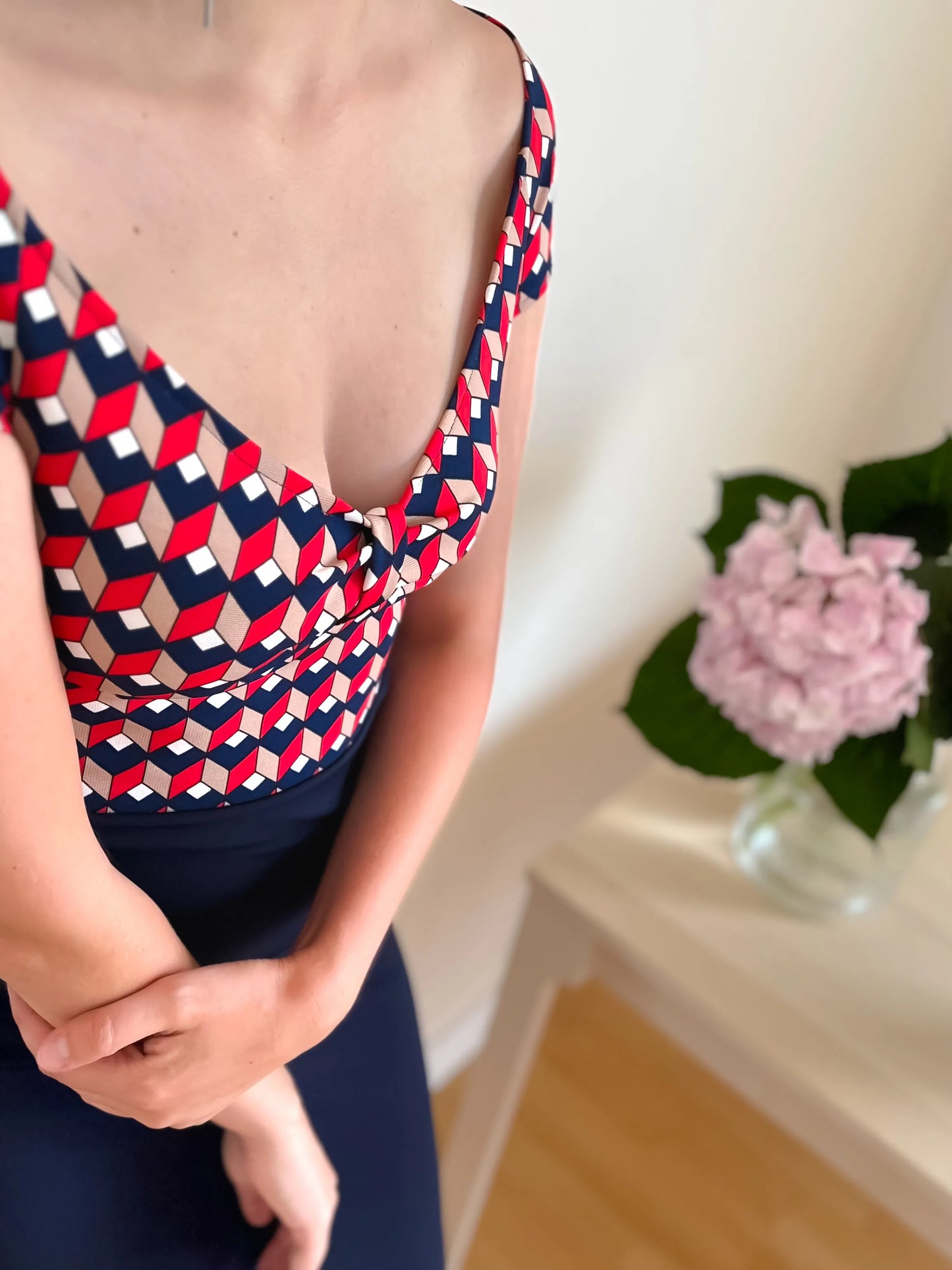 Exclusive geometric print tango dress with back slit