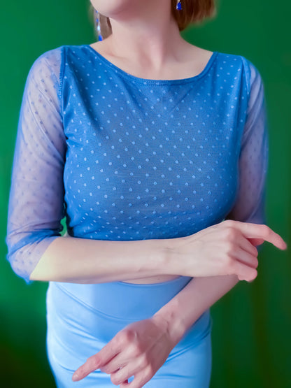 Light blue mesh tango top with polka dots - one of a kind.