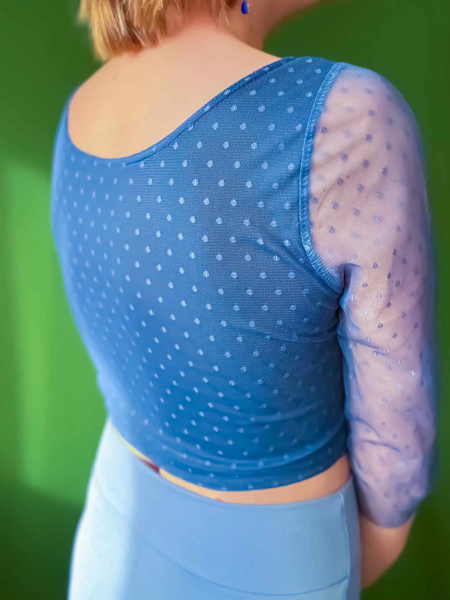Light blue mesh tango top with polka dots - one of a kind.