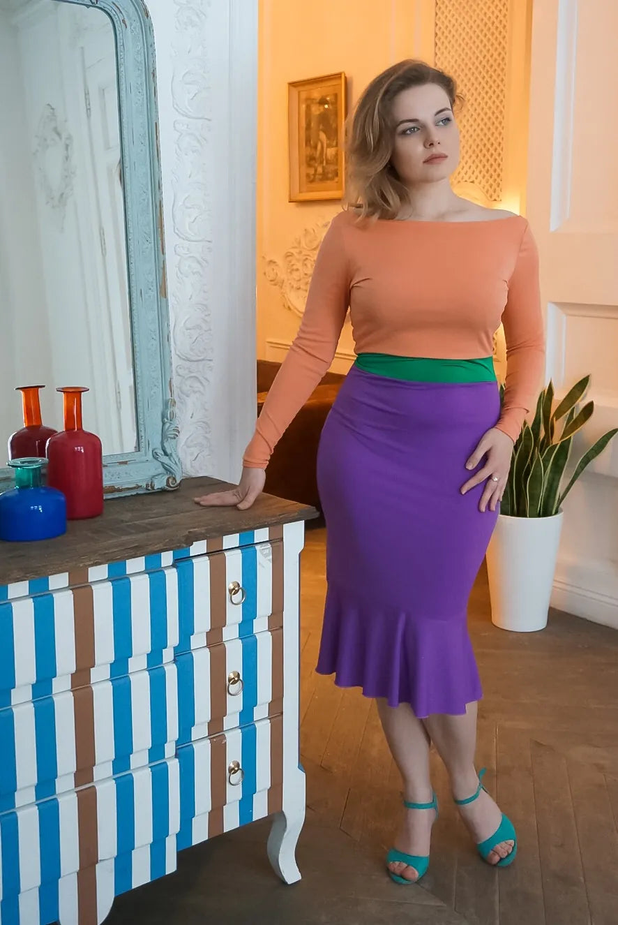 Striking colorblock tango dress with flounce hem