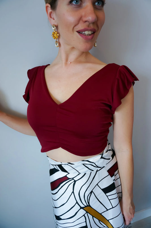 Delicate jersey tango top with flutter sleeves