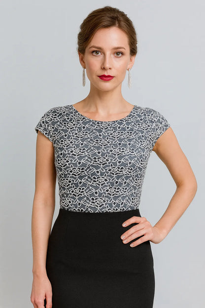 Grey lace tango top with semi-open back