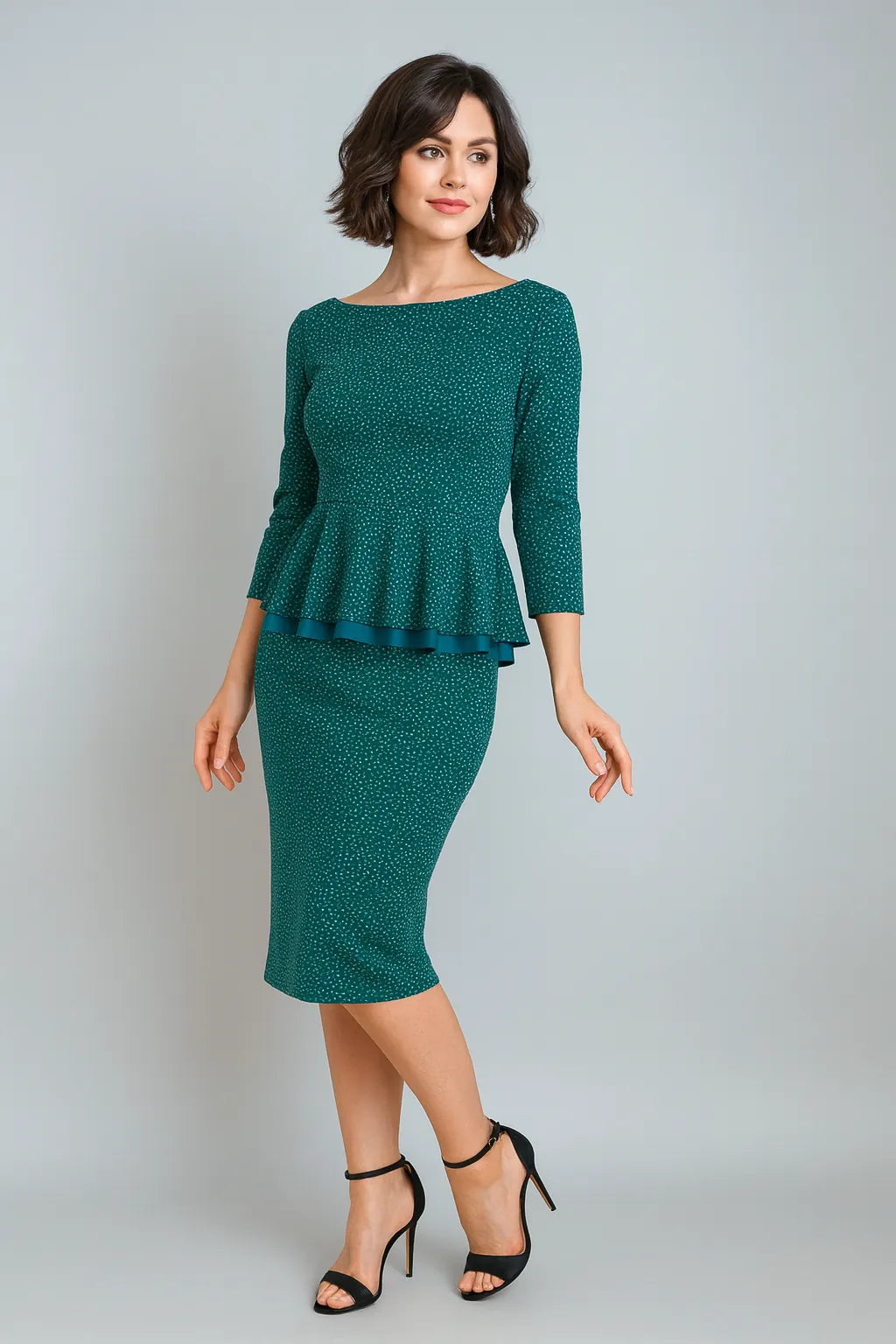 Silky jersey tango skirt in green polka dots - one of a kind