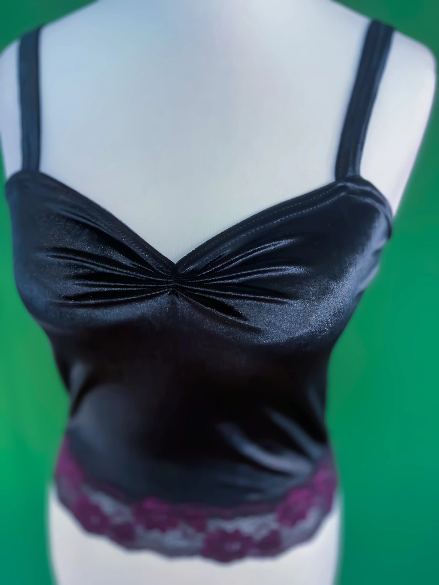 Black velvet tango top with lace trim