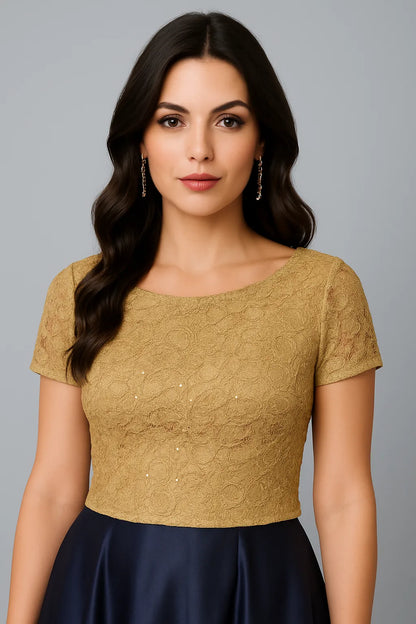 Feminine sparkling lace tango top with semi-open back