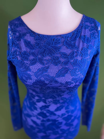 Royal blue lace tango dress with fishtail back