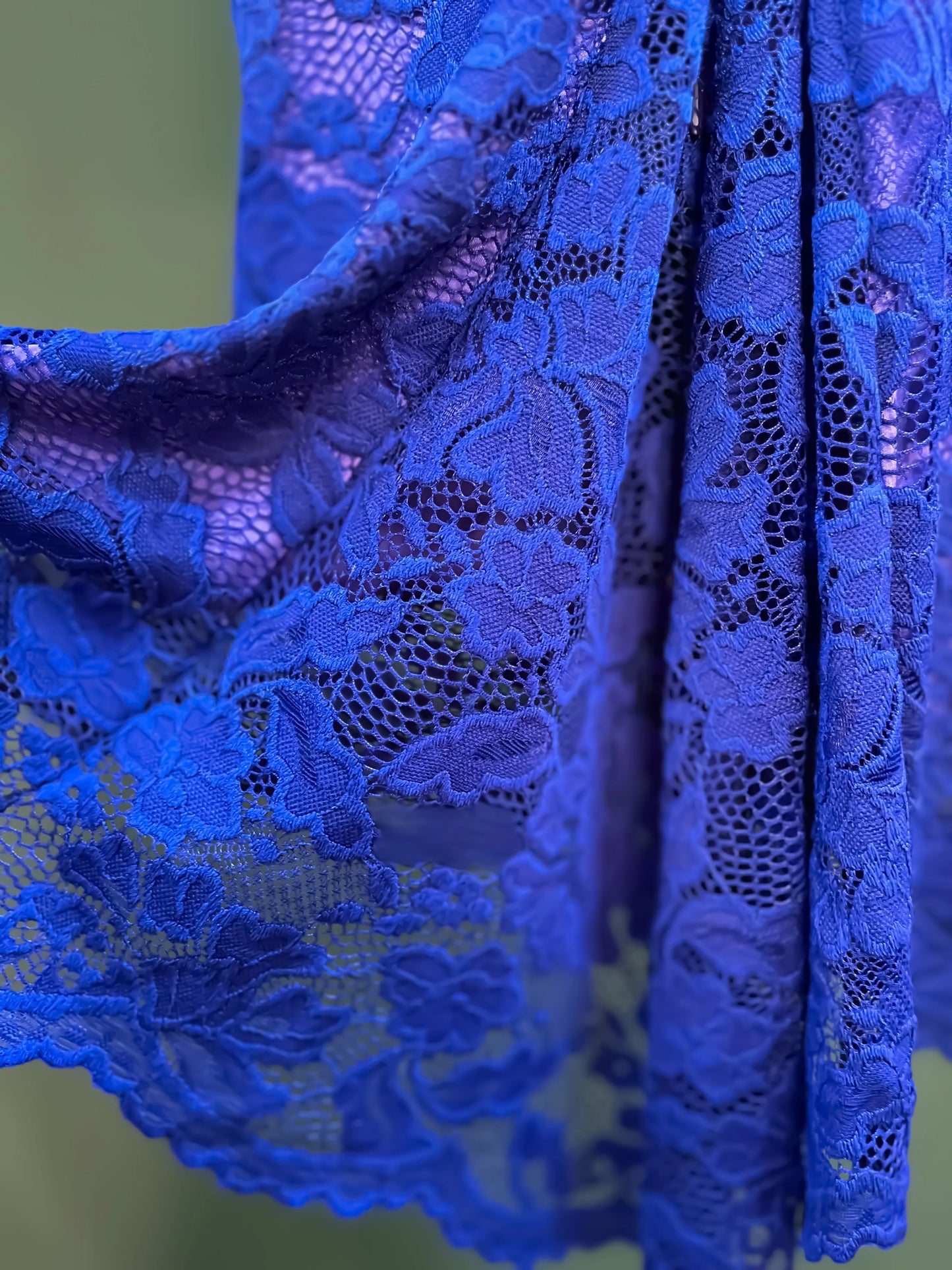 Royal blue lace tango dress with fishtail back