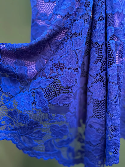 Royal blue lace tango dress with fishtail back