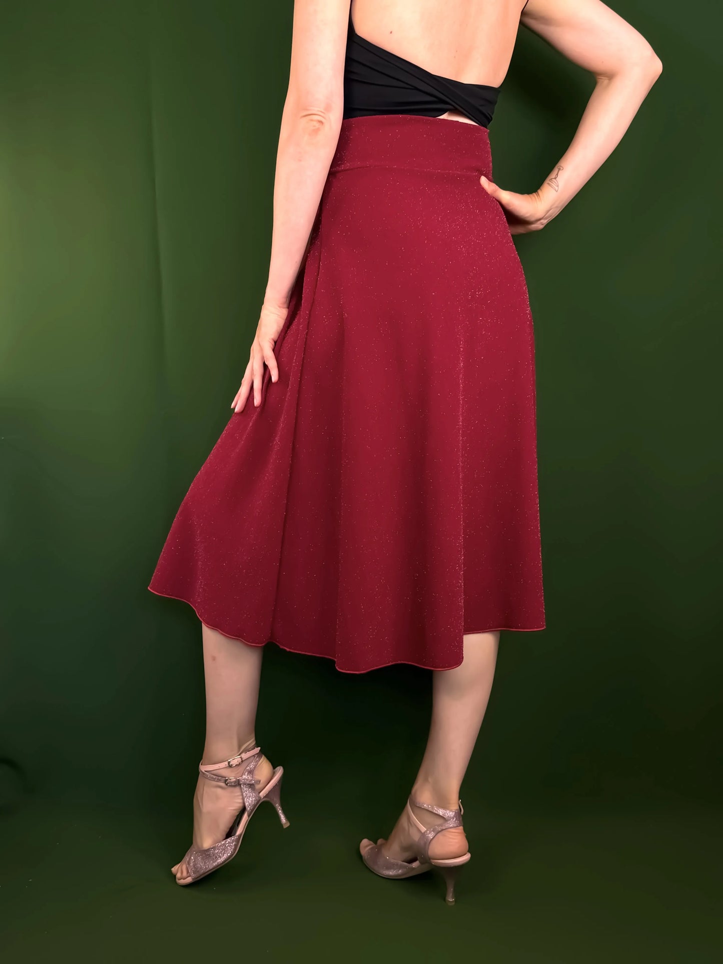 Elegant burgundy tango skirt with flowing a-line silhouette