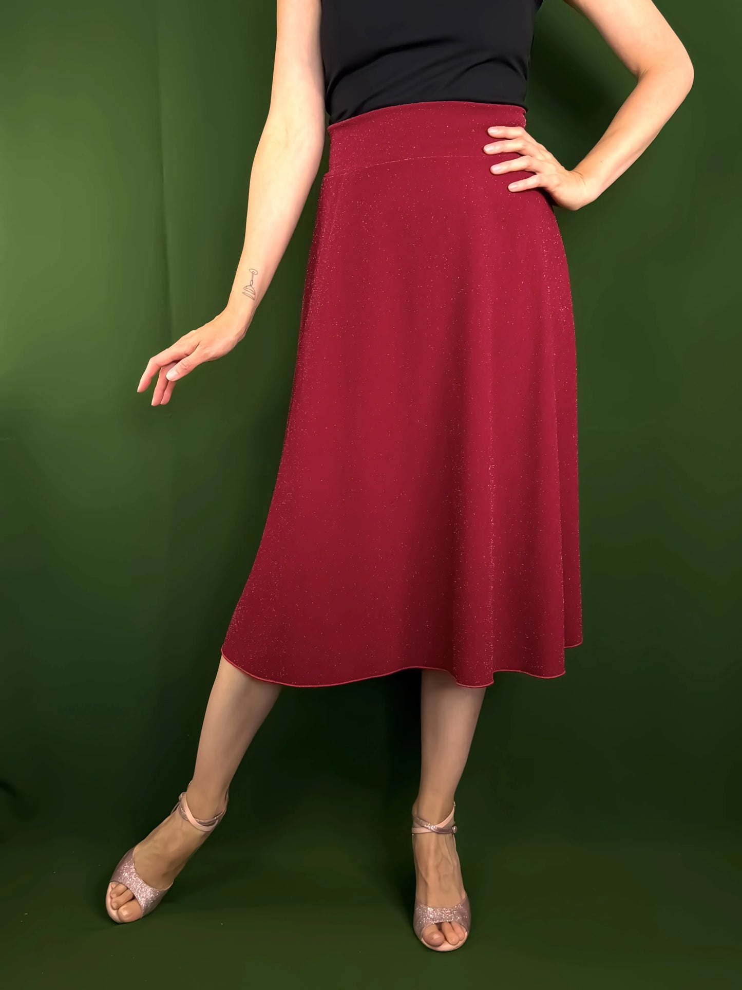 Elegant burgundy tango skirt with flowing a-line silhouette