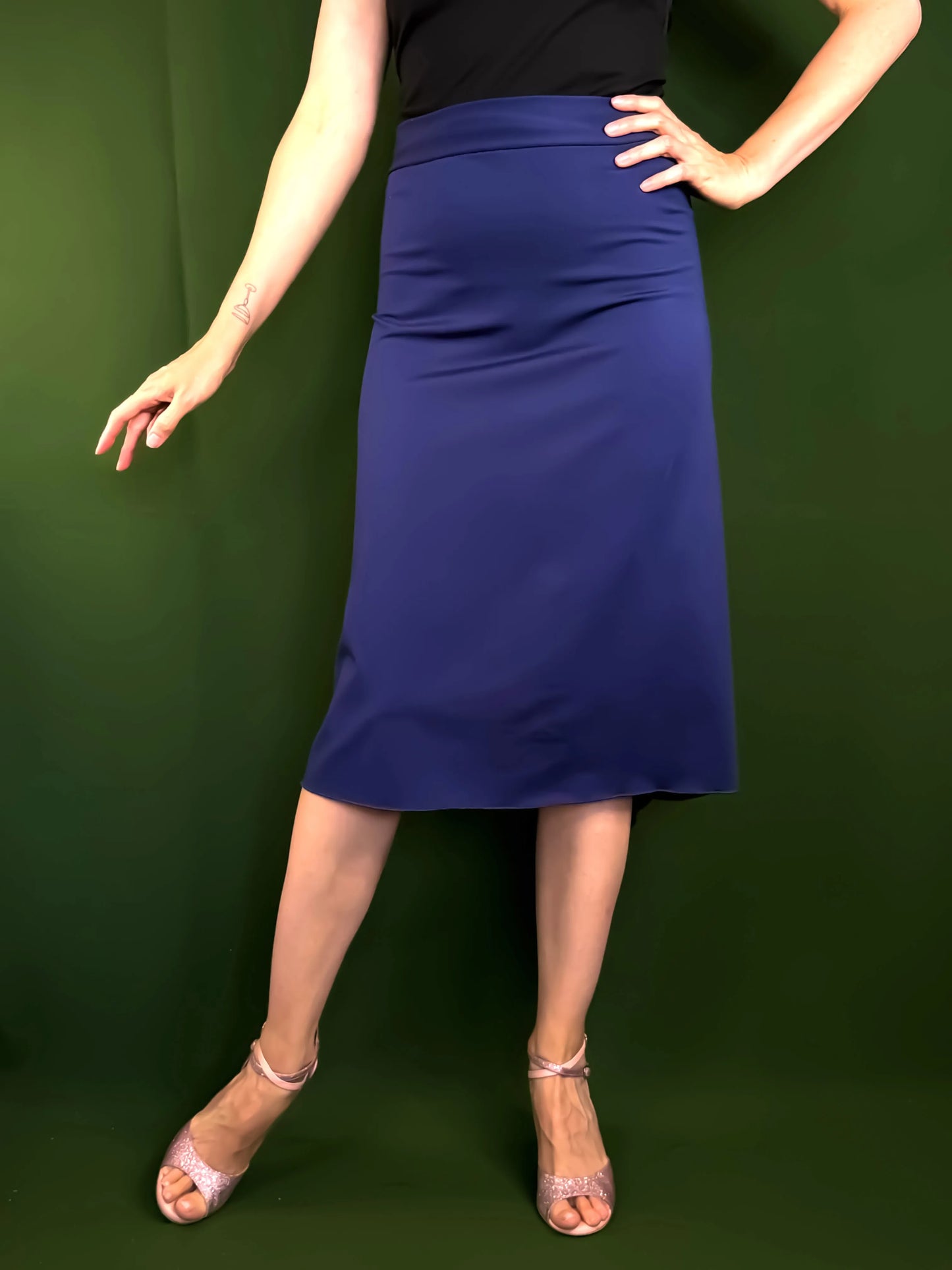 Dark blue tango skirt with flowing accent tail