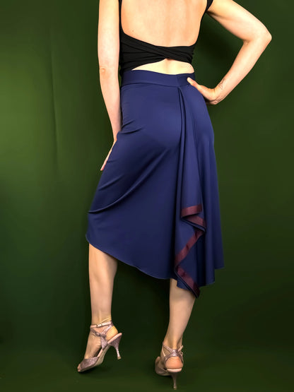 Dark blue tango skirt with flowing accent tail