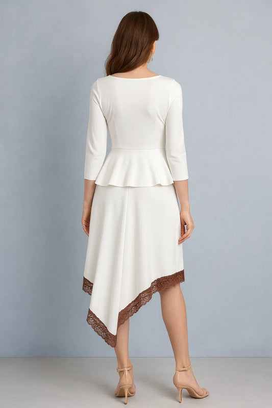 White asymmetric tango skirt with flowing back tail