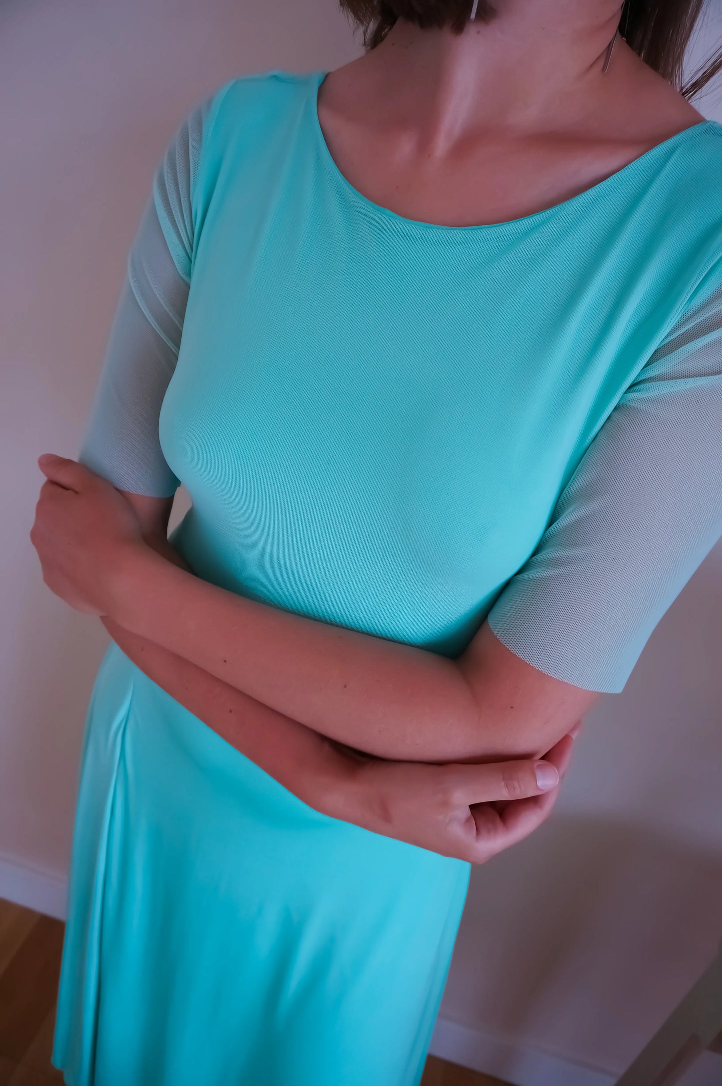 Exclusive tiffany jersey dress with back godet