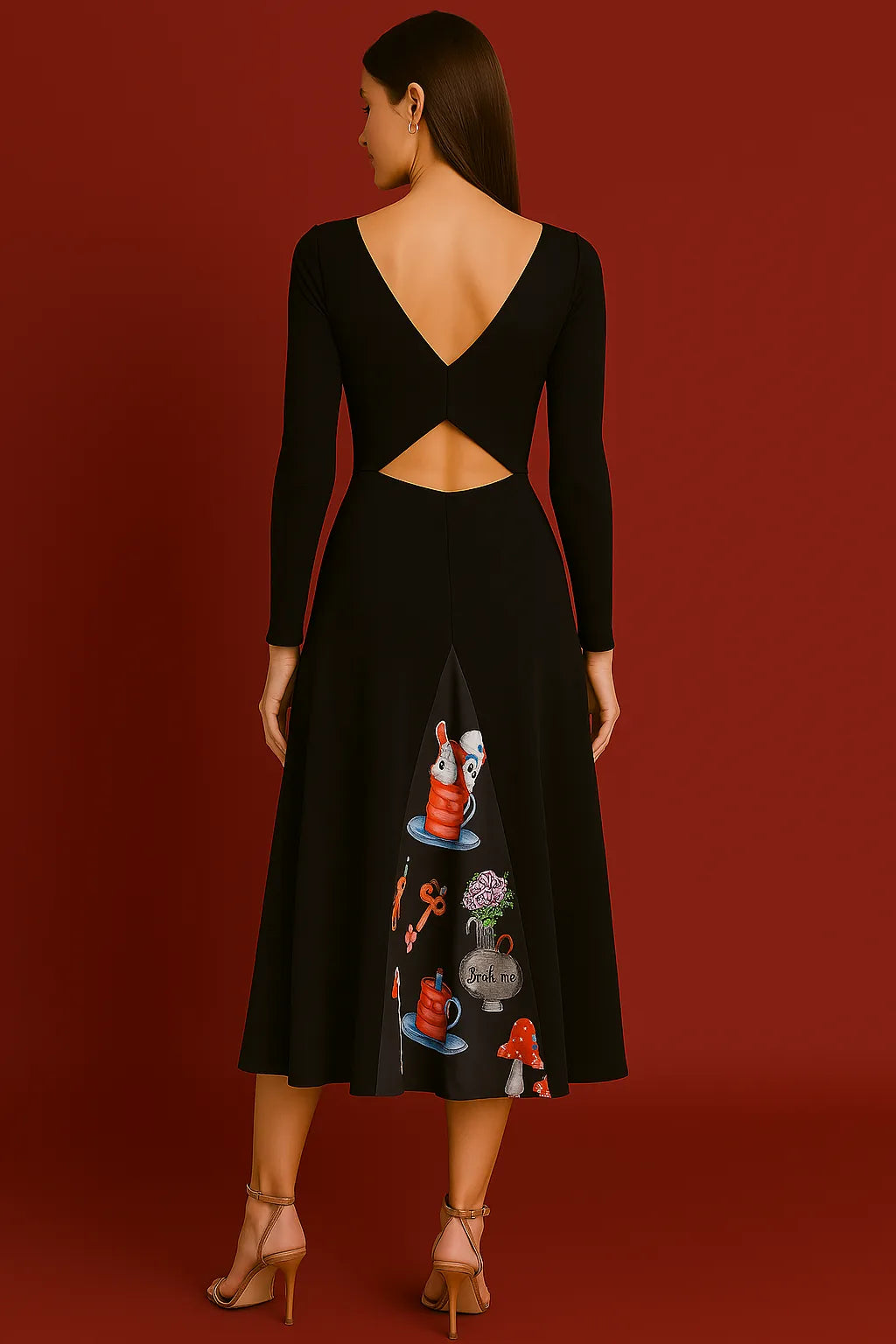 Feminine black tango dress with silk back detail