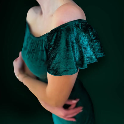 Emerald velvet tango dress with back slit