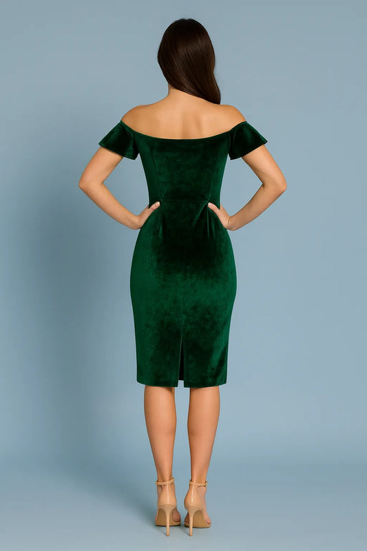 Emerald velvet tango dress with back slit