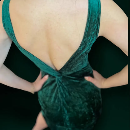Elegant dress crafted from luxurious green crushed velvet