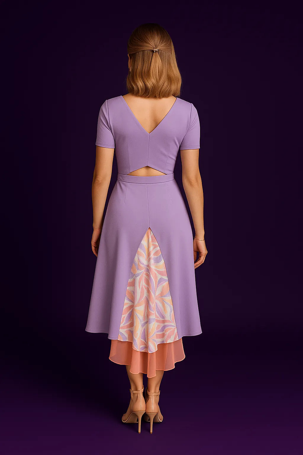 Silky lace tango dress with A-line skirt and slits