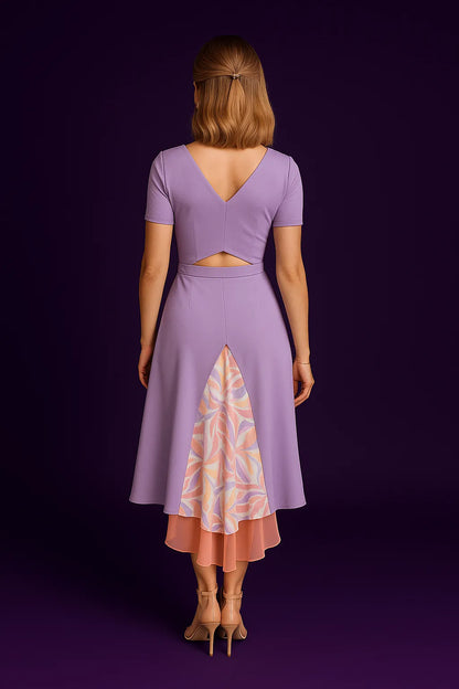 Silky lace tango dress with A-line skirt and slits