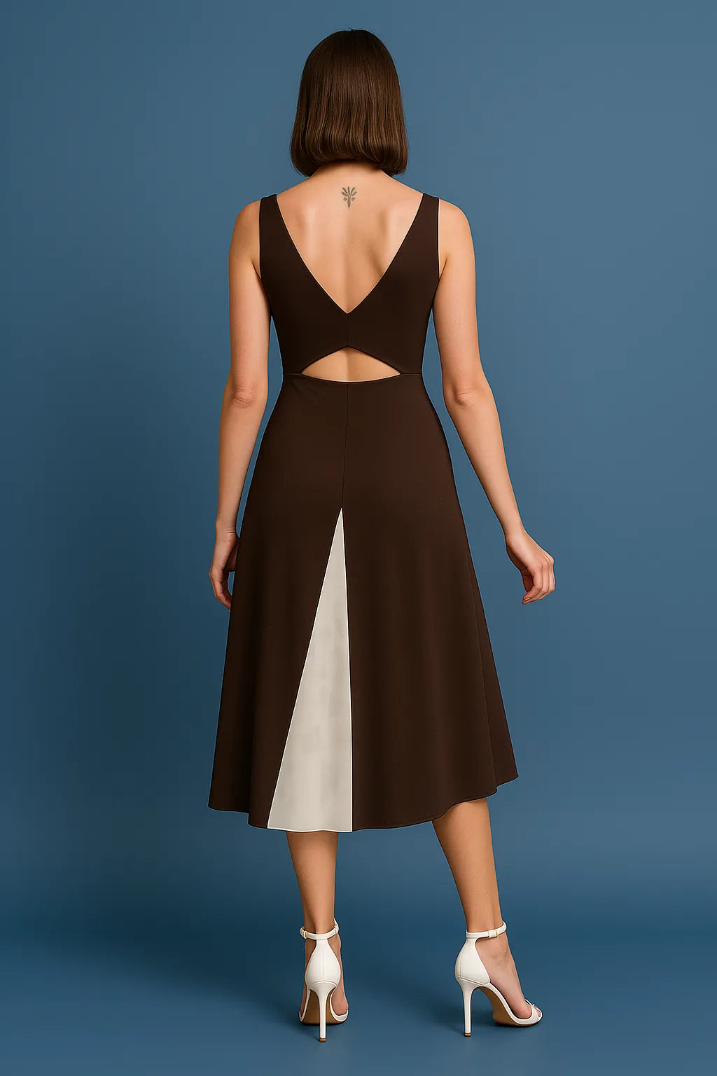 Flowing tango dress with open waist and silk tail