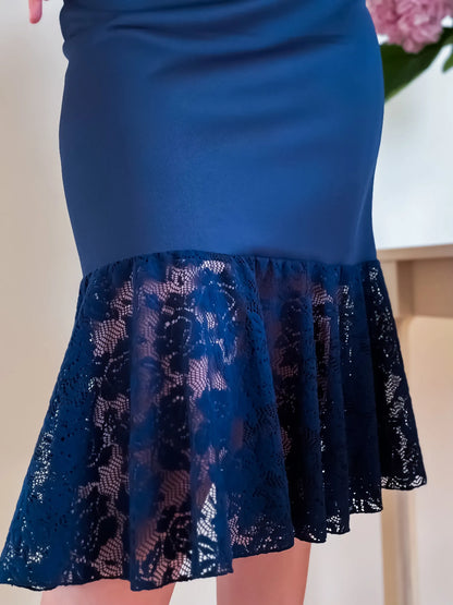 Elegant navy tango skirt with lace flounce