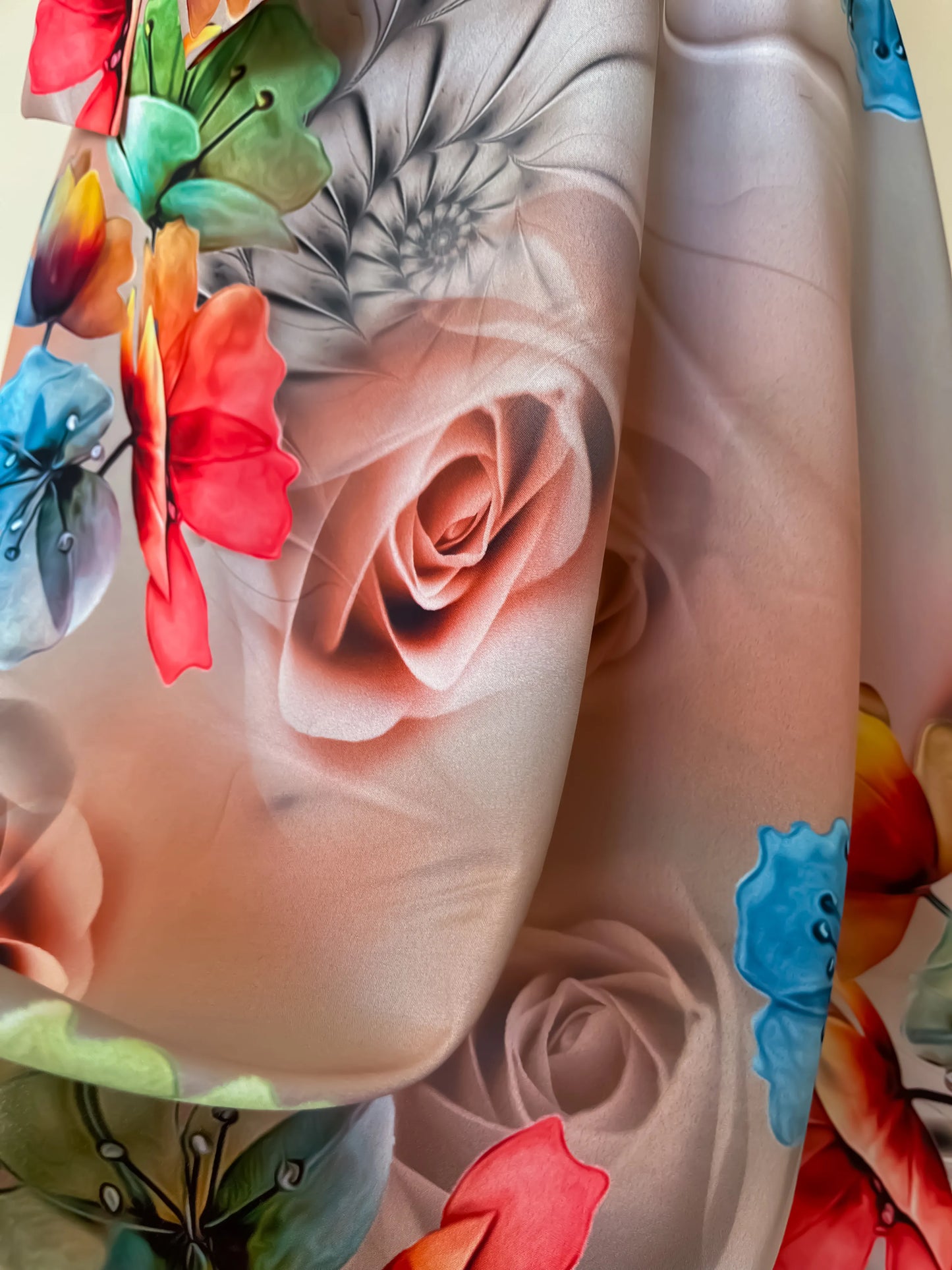 Floral and butterfly pattern of a wrap tango skirt