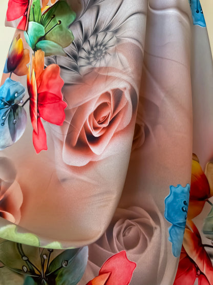 Floral and butterfly pattern of a wrap tango skirt