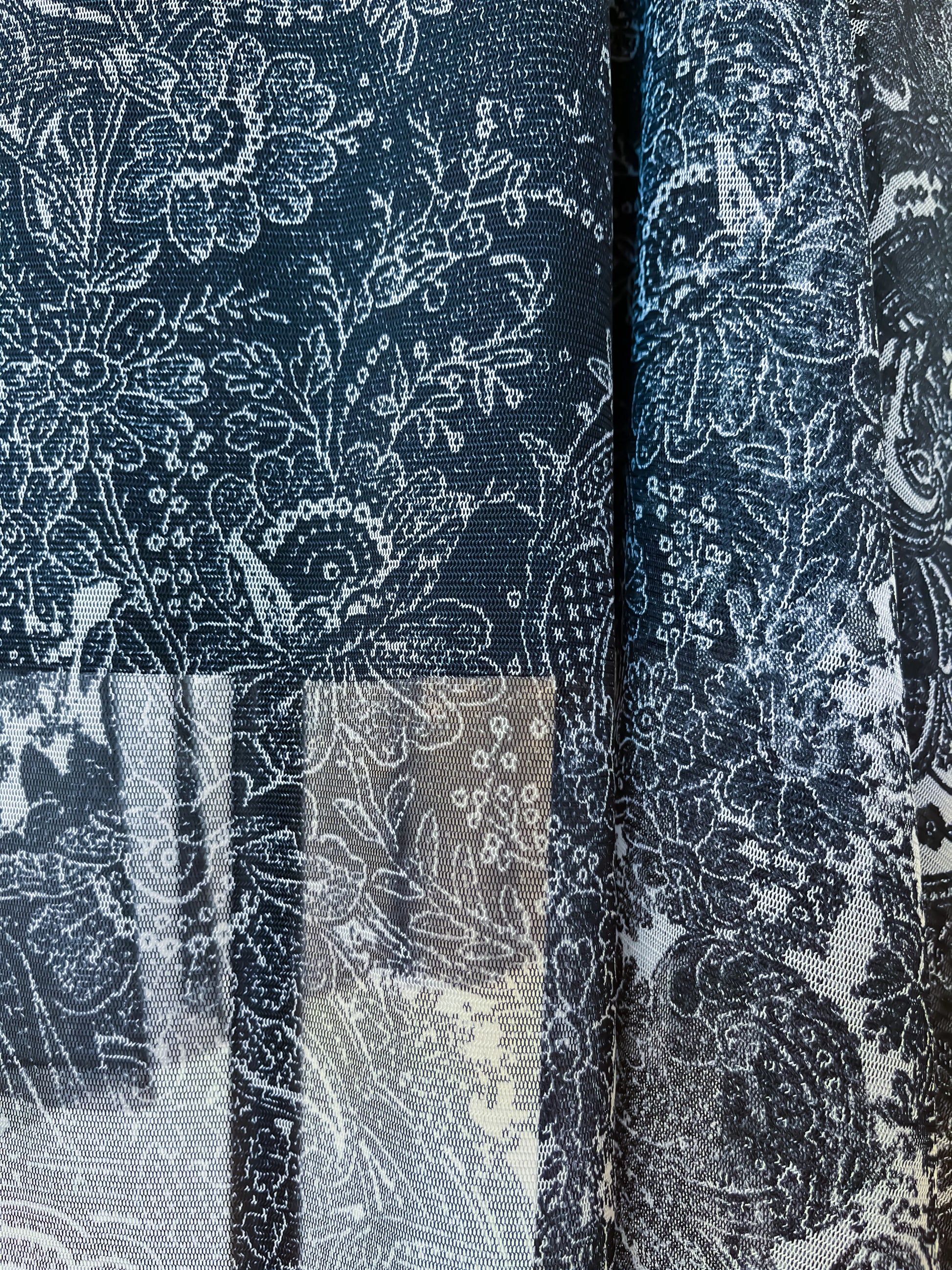 Close-up of a floral and paisley patterned fabric of a tango skirt