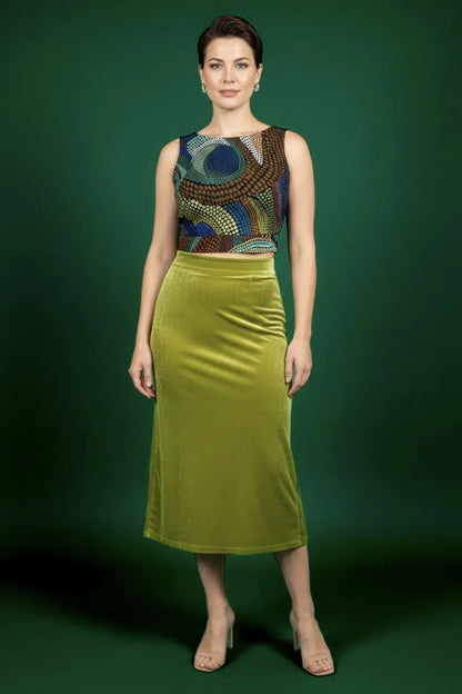 Olive soft velvet tango skirt