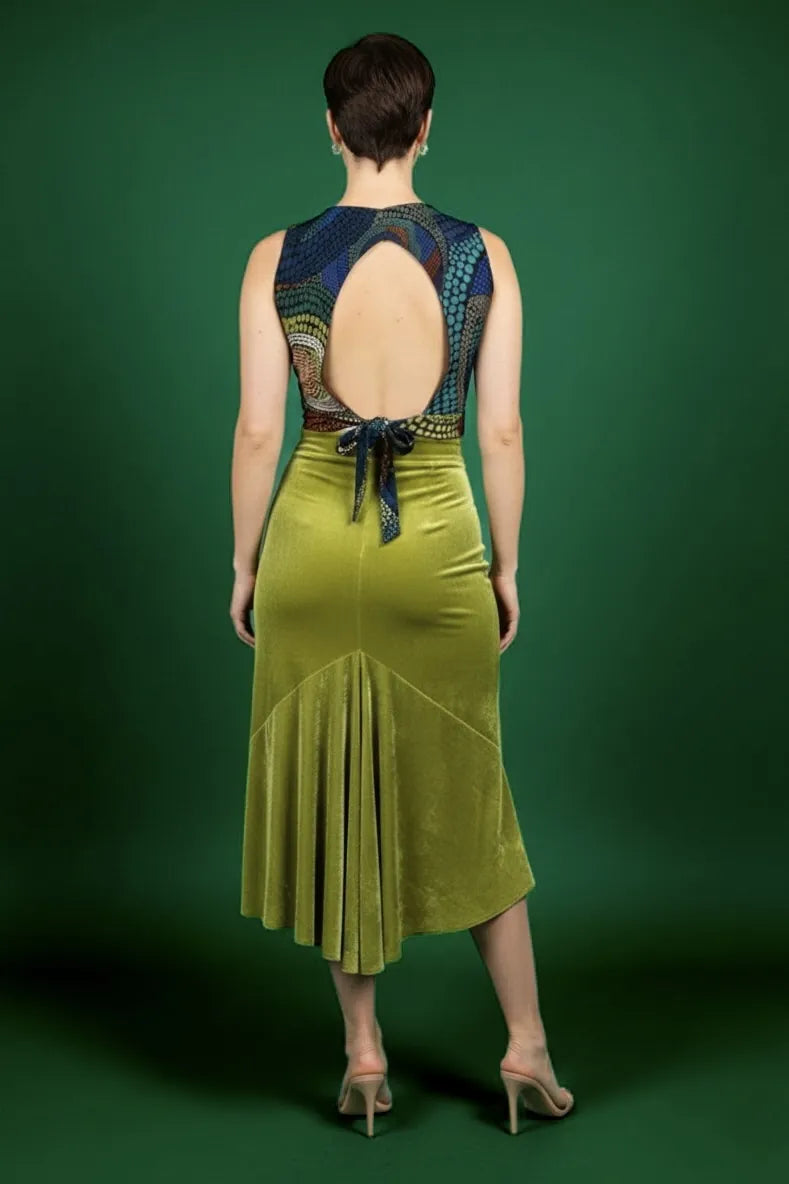 Olive soft velvet tango skirt
