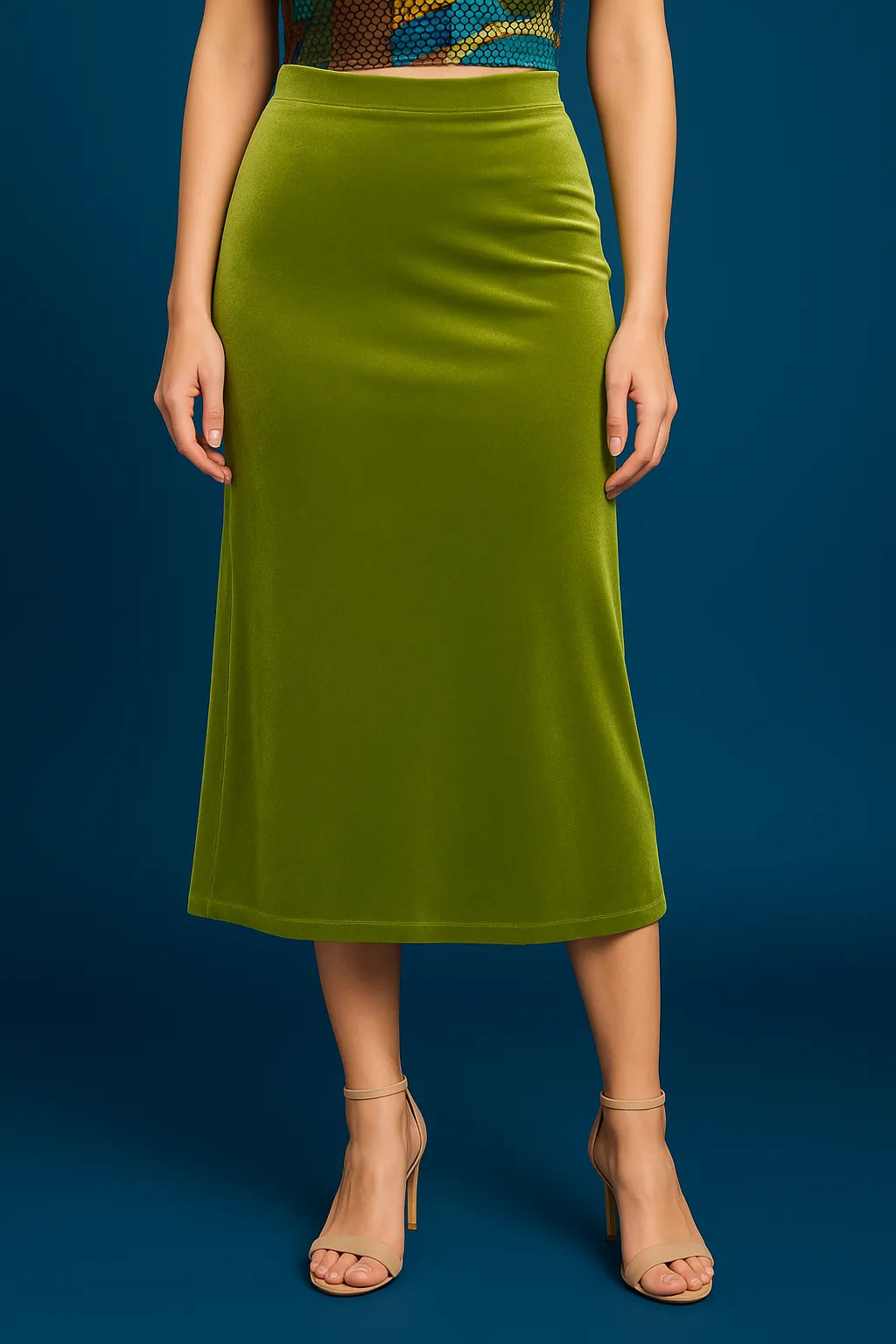 Olive soft velvet tango skirt