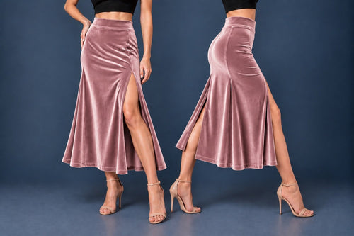 Jupe tango en velours, taille haute et fente sur le devant