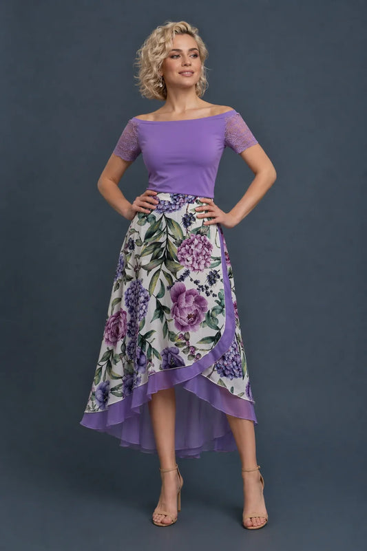 Lilac Floral Two-Layer Wrap Tango Skirt