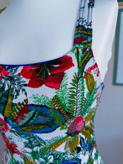Floral Tango Dress with Flared Hem and Straps