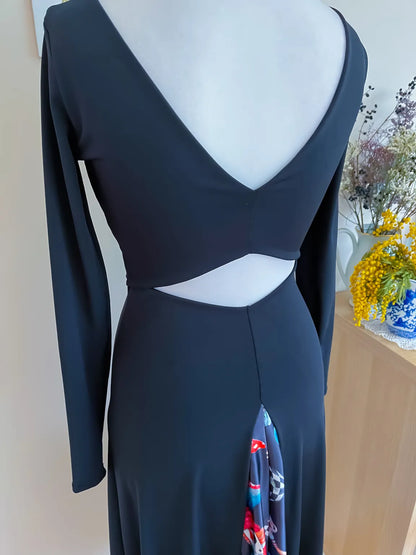 Black Long-Sleeve Tango Dress with Open Back and Silk Statement Train