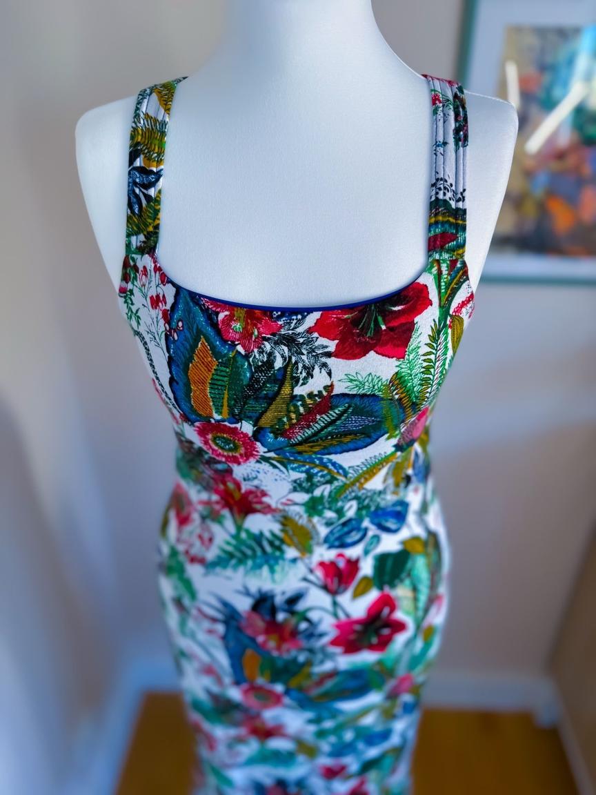 Floral Tango Dress with Flared Hem and Straps