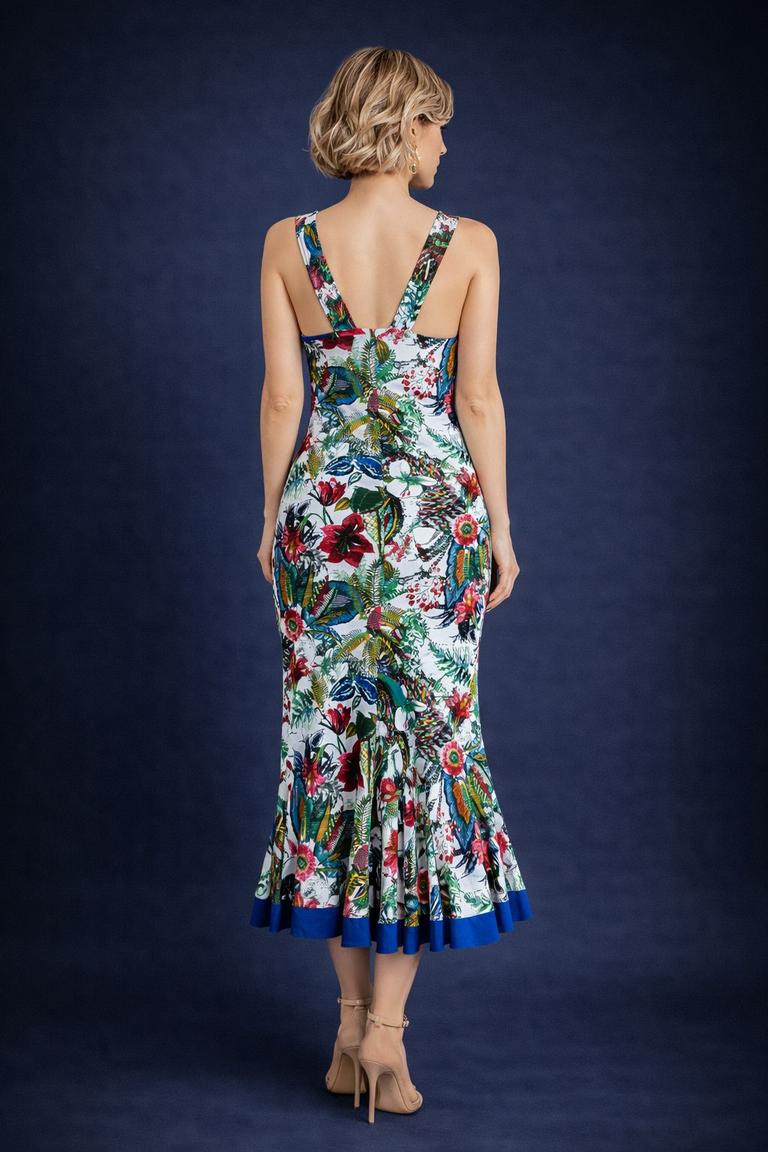 Floral Tango Dress with Flared Hem and Straps