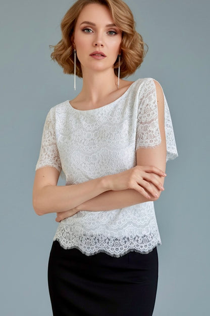 Elegant lace top with delicate draped sleeves