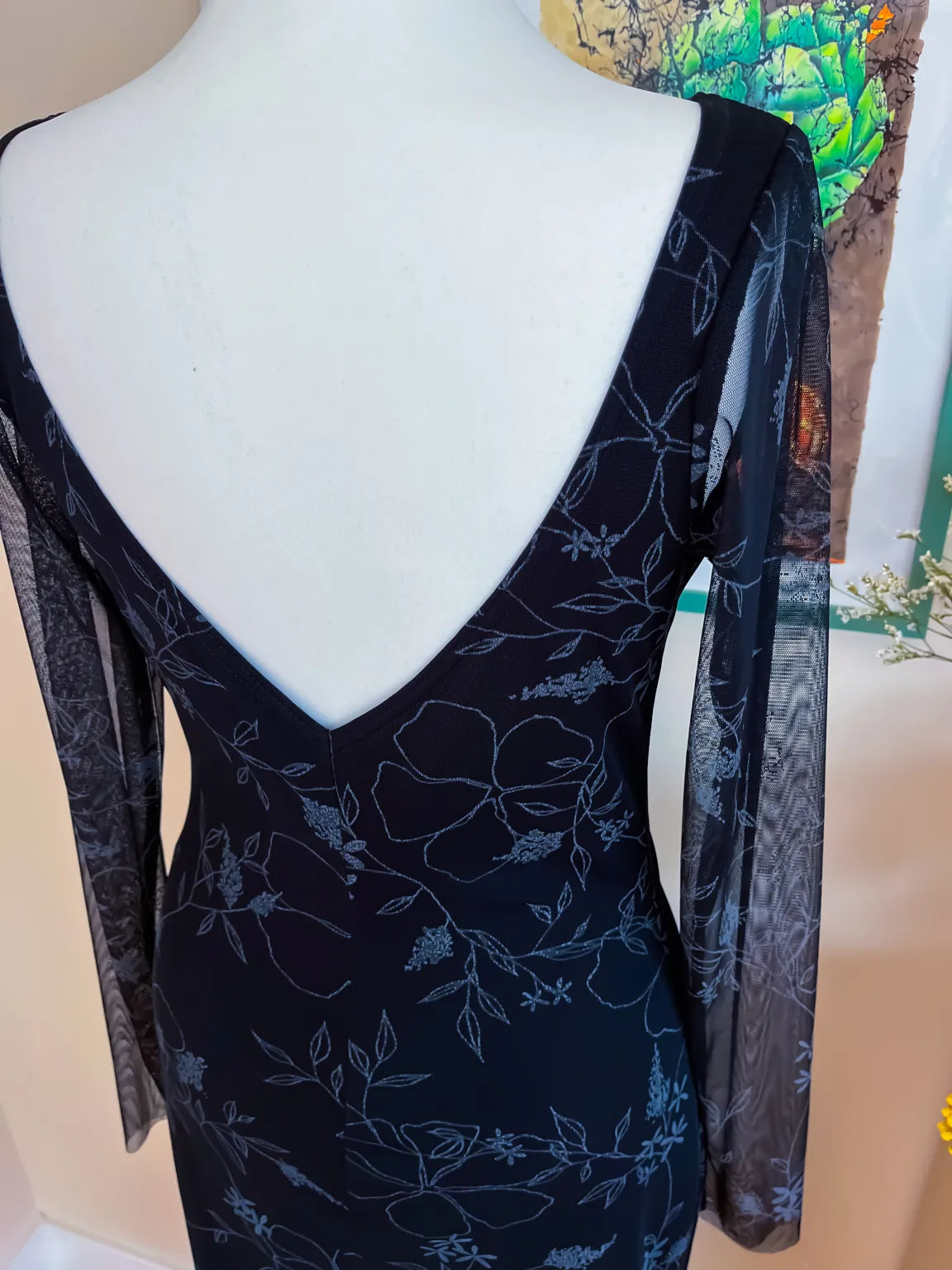 Black Sheer Mesh Tango Dress with V-Back