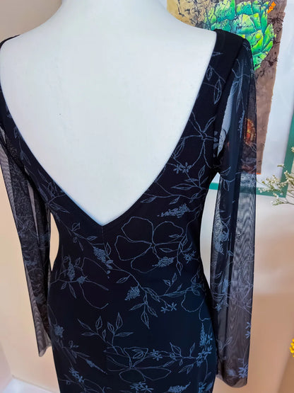 Black Sheer Mesh Tango Dress with V-Back