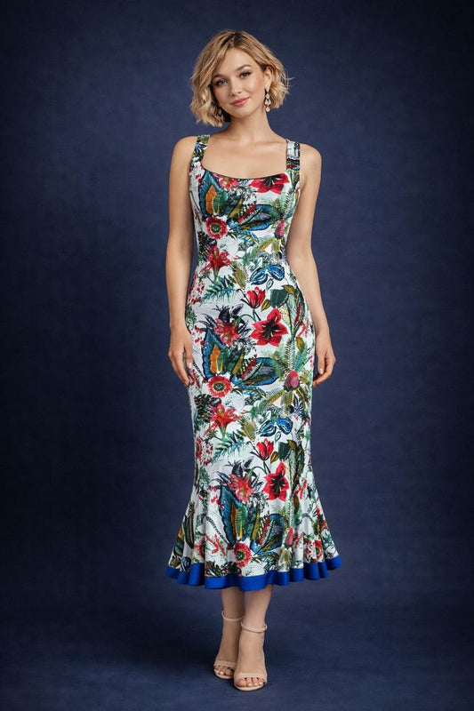 Robe de tango élégante inspirée des animaux dans des couleurs riches et profondes