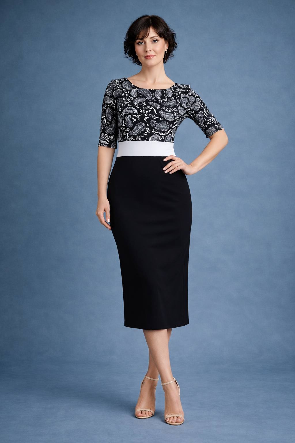 Exclusive Tango Dress with Elbow-Length Sleeves and Straight Skirt