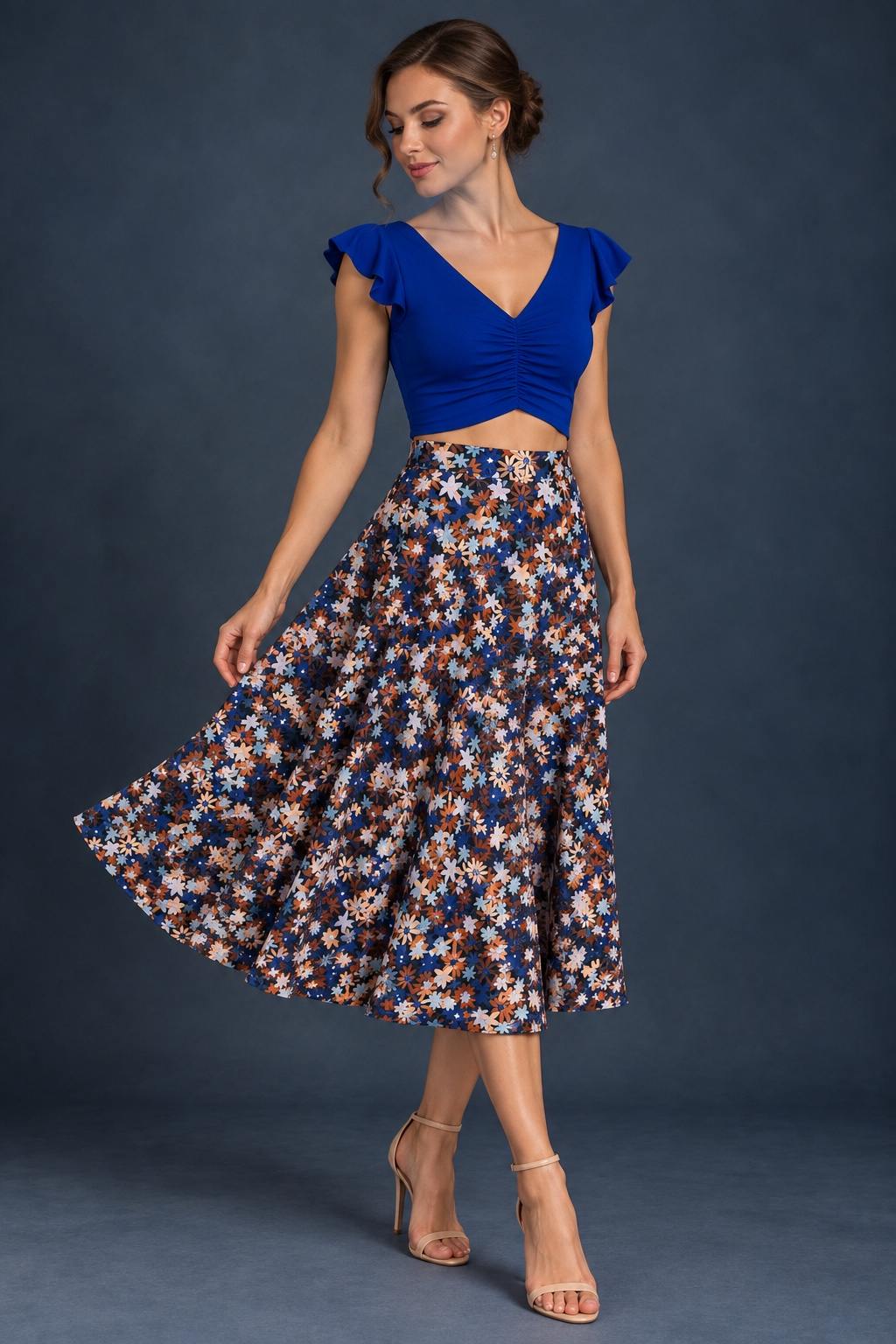 Blue Silky Jersey A-Line Tango Skirt