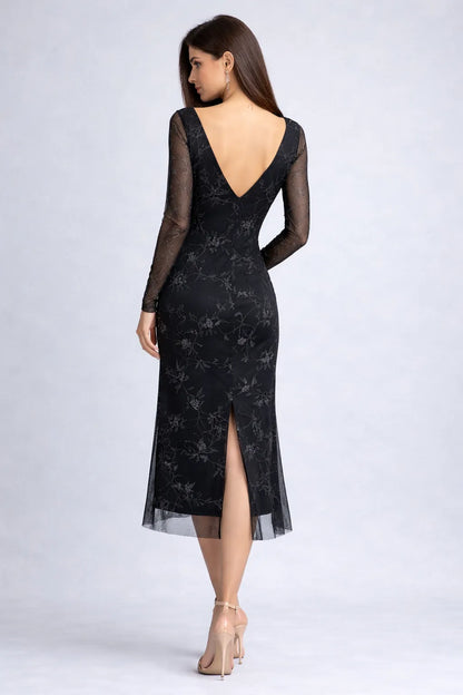 Black Sheer Mesh Tango Dress with V-Back