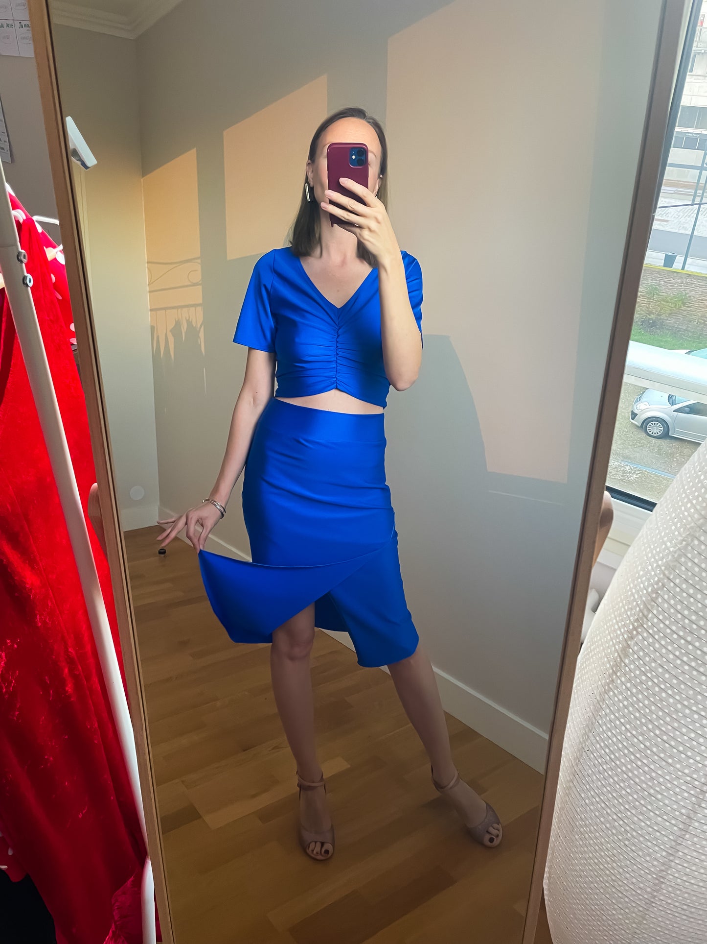 Chic jersey tango skirt with asymmetric slit