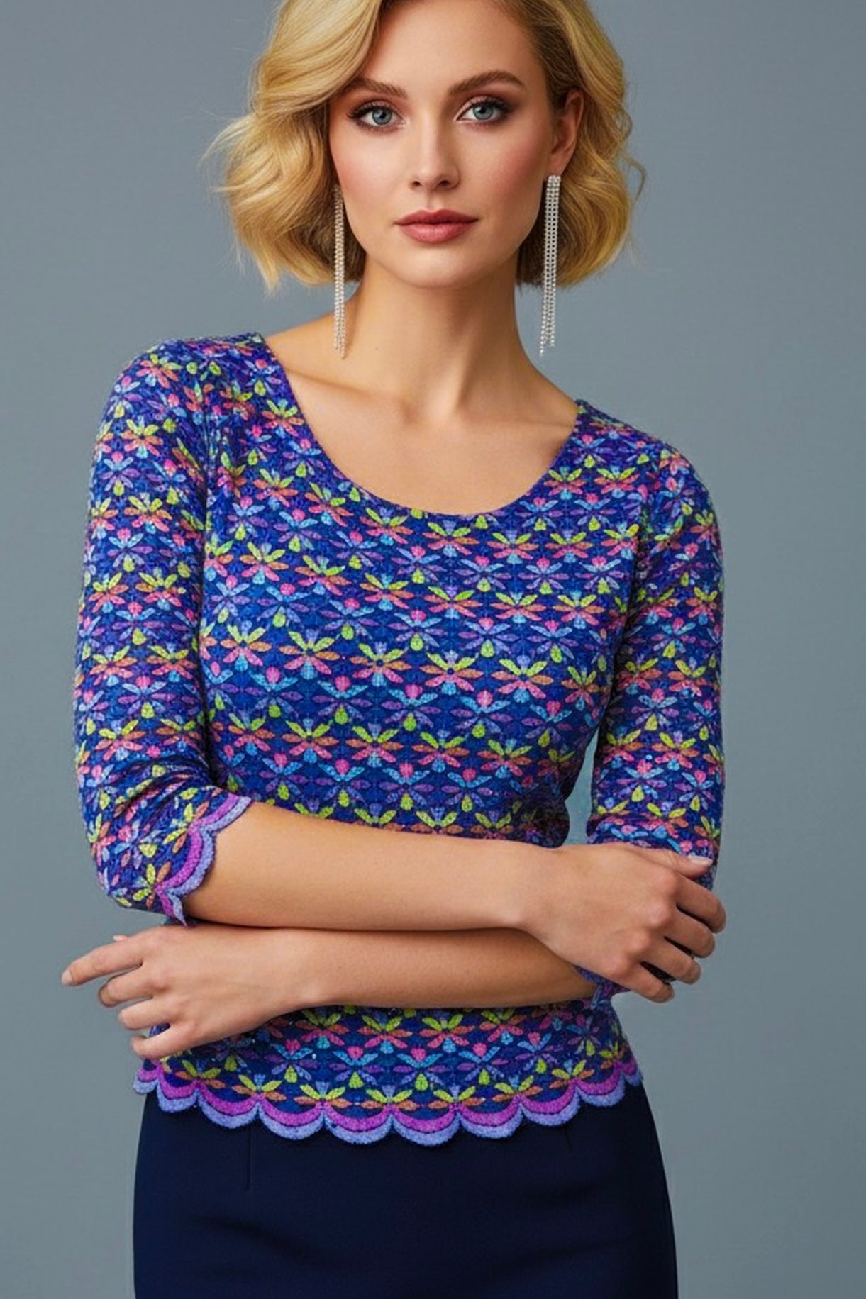 Shimmering lace tango top with scalloped edges