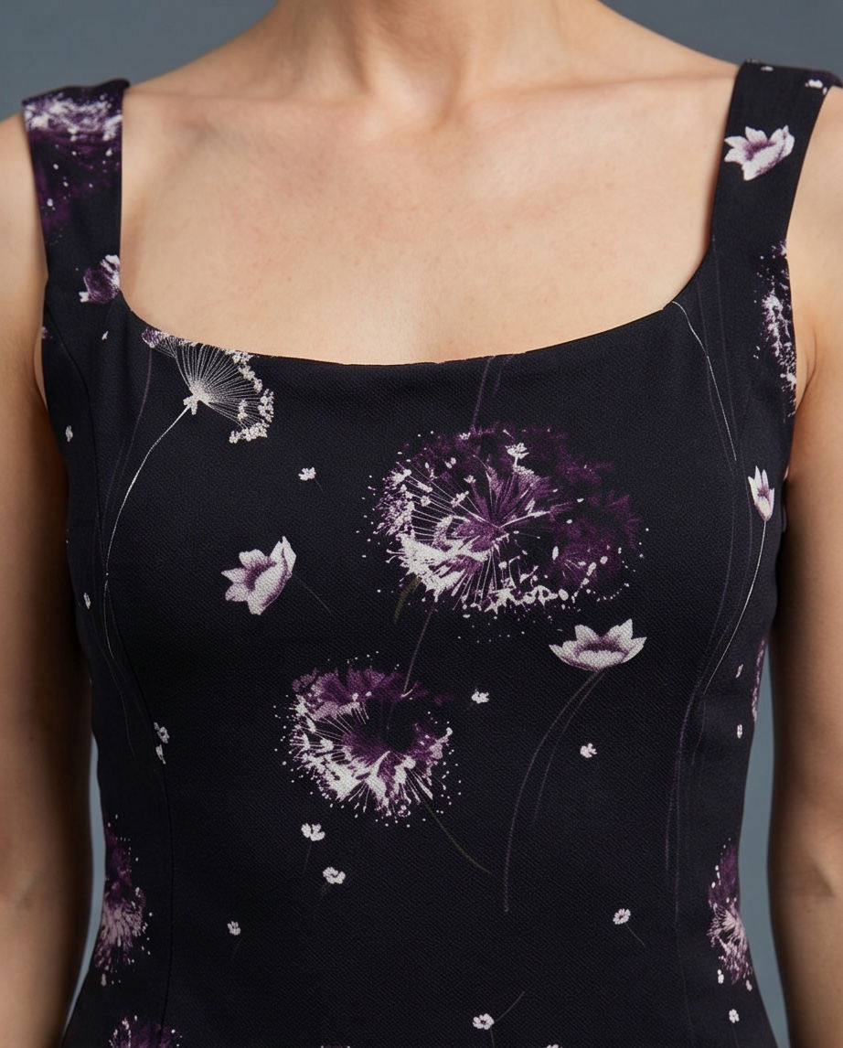 Midnight Floral Tango Dress with Flared Hem